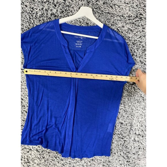 FINE COLLECTION Button Up Womens‎ SZ S Modal Silk Navy Sheer V-Neck Sleeveless - Picture 5 of 5